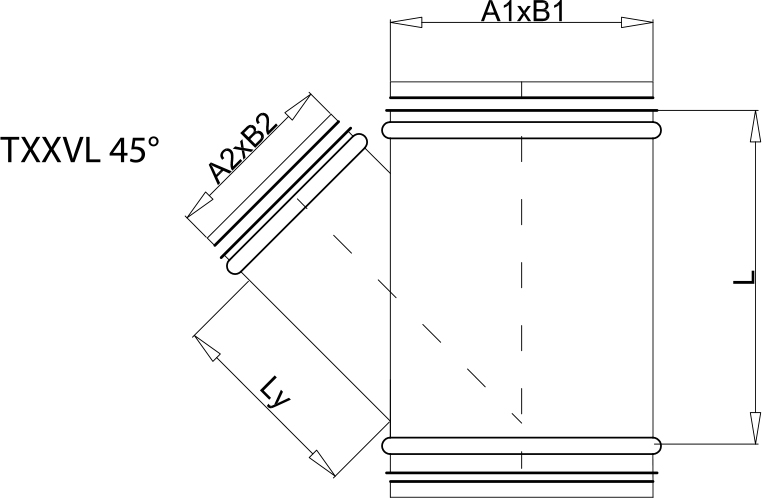 TEE TXXVL 45º teknik çizim